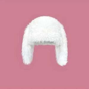 white faux fur bunny hat